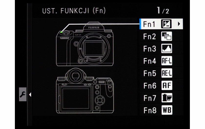 Menu personalizacji aparatu Fujifilm GFX 50S