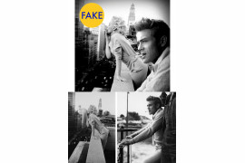 ta fotografia to połączenie dwóch ujęć - Marilyn Monroe z marca 1955 roku i Jamesa Deana (najprawdopodobniej z planu filmowego East of Eden) 1955 rok