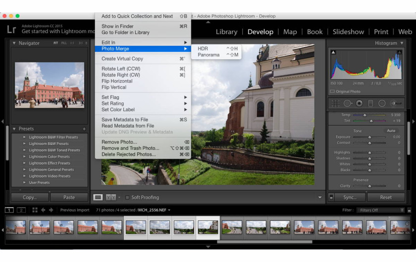 Adobe Lightroom 6 - tworzenie zdjęcia panoramicznego