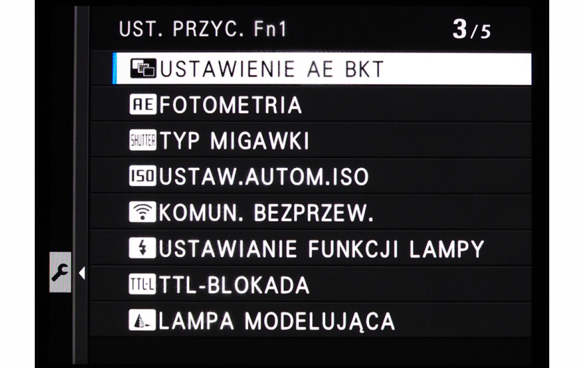 Menu personalizacji aparatu Fujifilm GFX 50S
