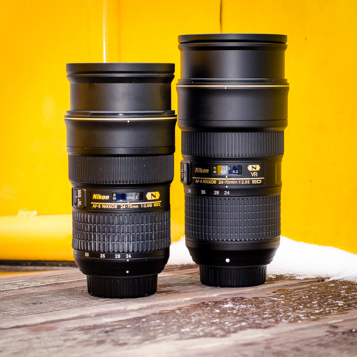 Nikon AF-S Nikkor 24-70 mm f/2.8 ED (po lewej) vs Nikon AF-S Nikkor 24-70 mm f/2.8 ED VR (po prawej)