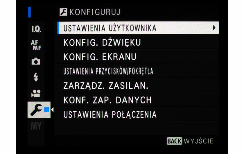 Menu główne aparatu Fujifilm GFX 50S