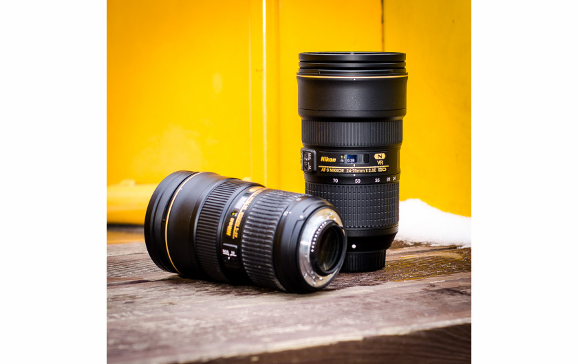 Nikon AF-S Nikkor 24-70 mm f/2.8 ED (pierwszy plan) vs Nikon AF-S Nikkor 24-70 mm f/2.8 ED VR (drugi plan)