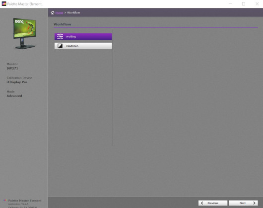 Menu zaawansowanej kalibracji monitora BenQ SW271