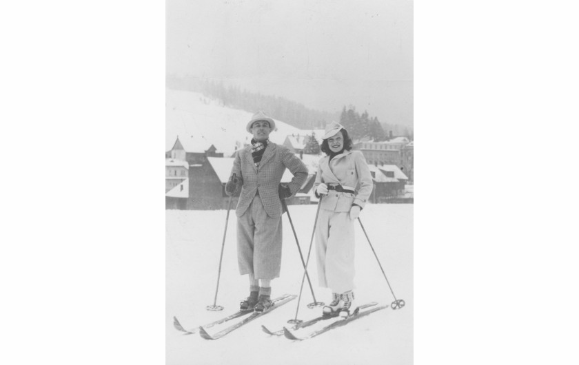 Jan Kiepura z żoną Marthą Eggerth na nartach, 1937 rok