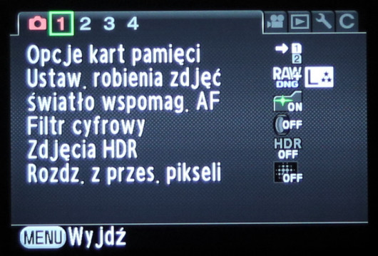 Standardowe menu apart Pentax K-3 II