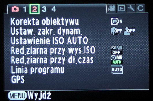 Standardowe menu apart Pentax K-3 II
