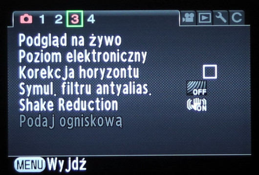 Standardowe menu apart Pentax K-3 II