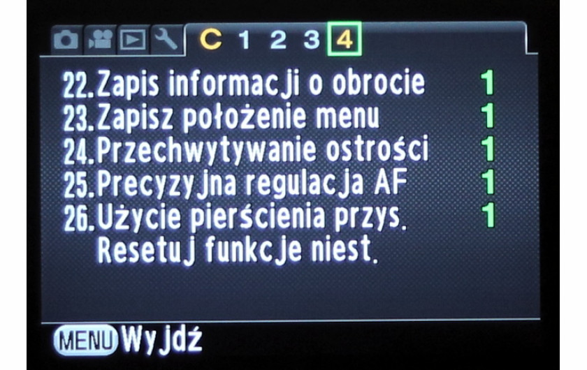 Standardowe menu apart Pentax K-3 II