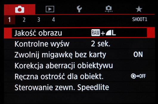 Menu główne aparatu Canon EOS 6D Mark II