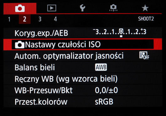 Menu główne aparatu Canon EOS 6D Mark II