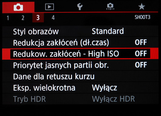 Menu główne aparatu Canon EOS 6D Mark II