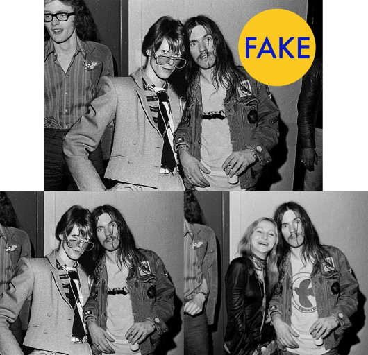 choć zdjęcie Davida Bowiego i Lemmy'ego z Motorhead wydaje się prawdziwe, to tak naprawdę dobrze wykonany fotomontaż