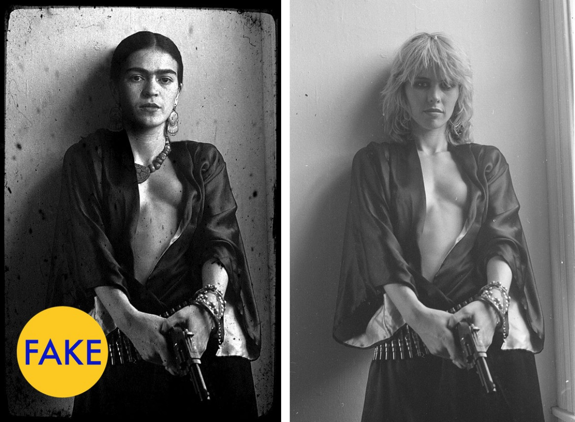 Ten portret Fridy Kahlo to tak naprawdę fotomontaż zdjęcia  po prawej autorstwa Roberta Torena (2012 rok).