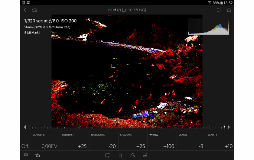 Adobe Lightroom Mobile - podgląd nanienionych zmian (Whites)