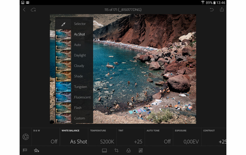 Adobe Lightroom Mobile - wygląd i poszczególne opcje zakładki Basic