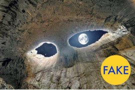 Na zdjęciu jest ukazana jaskinia z "Oczami Boga" - to jest prawdziwe. Fałszywy jest natomiast księżyc, który został wstawiony podczas postprodukcji fotografii.