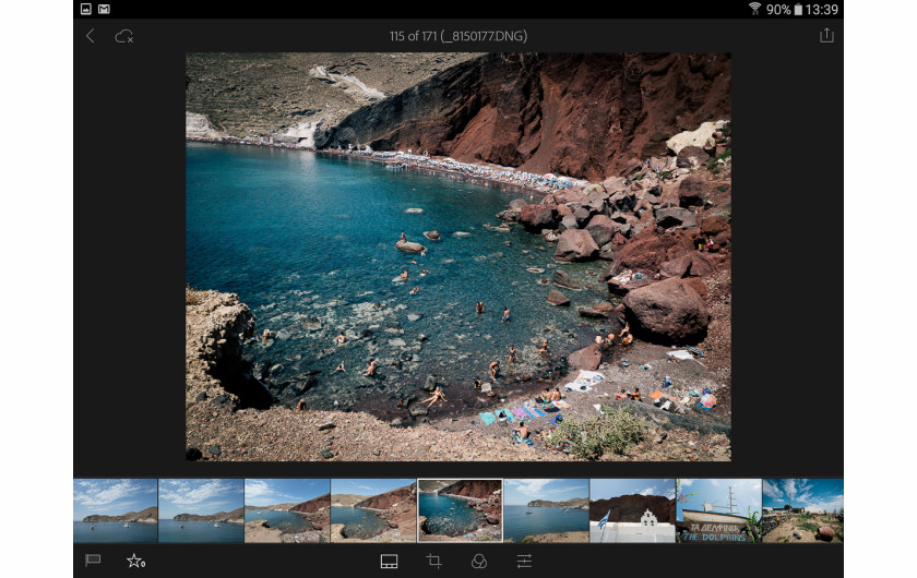 Adobe Lightroom Mobile - podgląd zdjęcia i wyświetlone miniatury