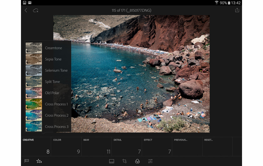 Adobe Lightroom Mobile - zakładka z efektami