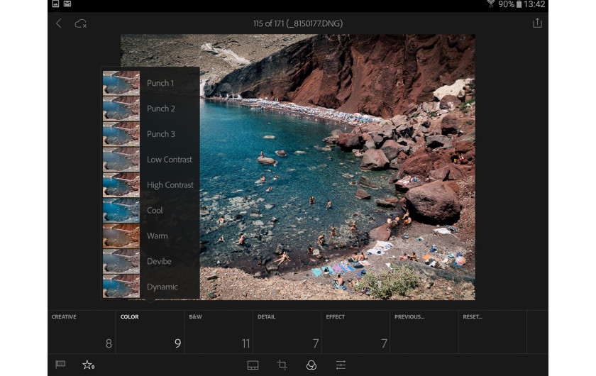 Adobe Lightroom Mobile - zakładka z efektami