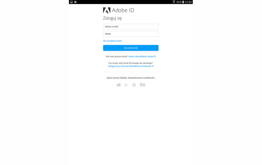 Adobe Lightroom Mobile - łączenie z Creative Cloud (tablet}