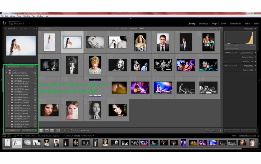 wszystkie foldery ze zdjęciami dostępne w katalogu Lightroom