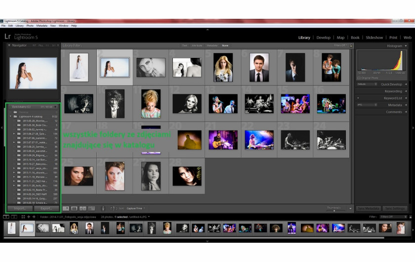 wszystkie foldery ze zdjęciami dostępne w katalogu Lightroom