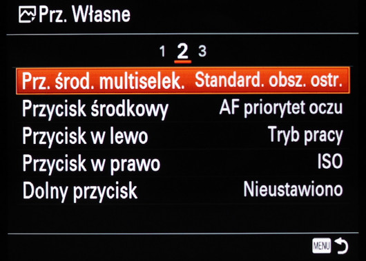 Mnu personalizacji aparatu Sony A7R III
