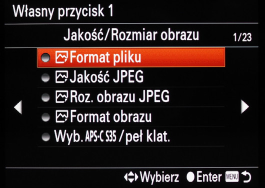 Mnu personalizacji aparatu Sony A7R III