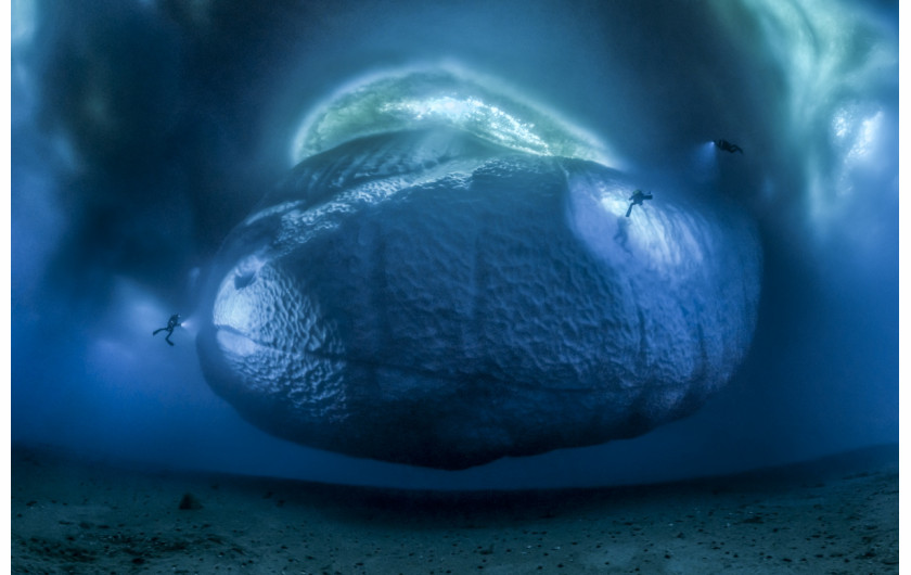 fot. Laurent Ballesta, The Ice Monster,  1. miejsce w kategorii Środowisko ziemskie.

Nurkowie w sąsiedztwie góry lodowej u wschodnich wybrzeży Antarktydy