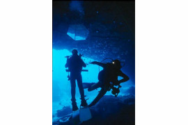 Wejście do ciągnącego się kilometrami podwodnego kompleksu jaskiniowego centralnej Florydy. Nigdy nie nurkowałem w wodzie o większej przejrzystości. FLORYDA, głębokość 12 m.