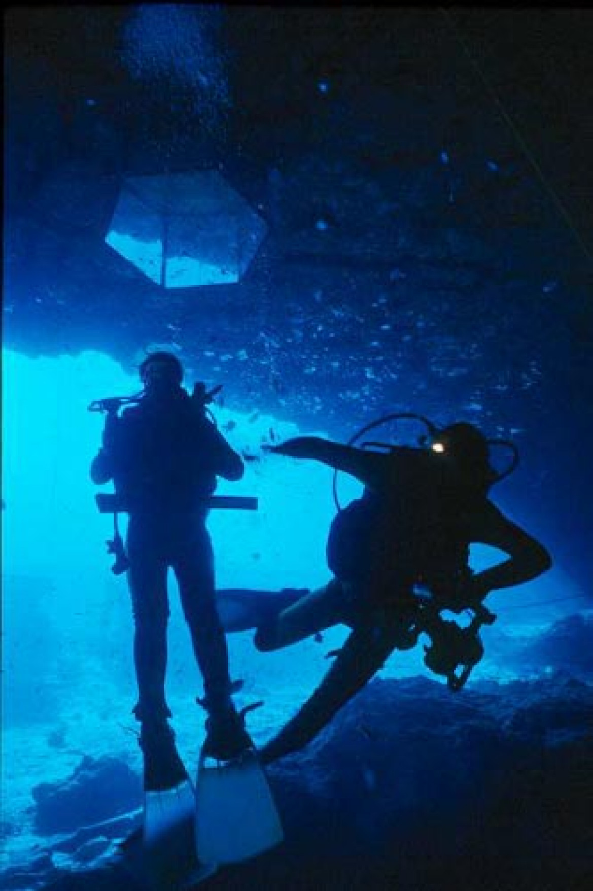 Wejście do ciągnącego się kilometrami podwodnego kompleksu jaskiniowego centralnej Florydy. Nigdy nie nurkowałem w wodzie o większej przejrzystości. FLORYDA, głębokość 12 m.
