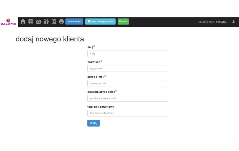 Panel dodawania klienta