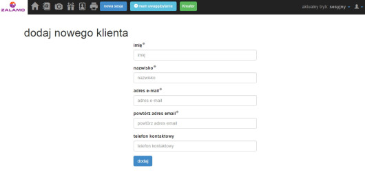 Panel dodawania klienta