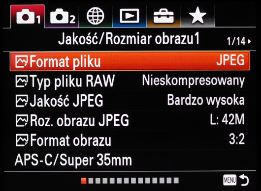 Menu główne aparatu Sony A7R III