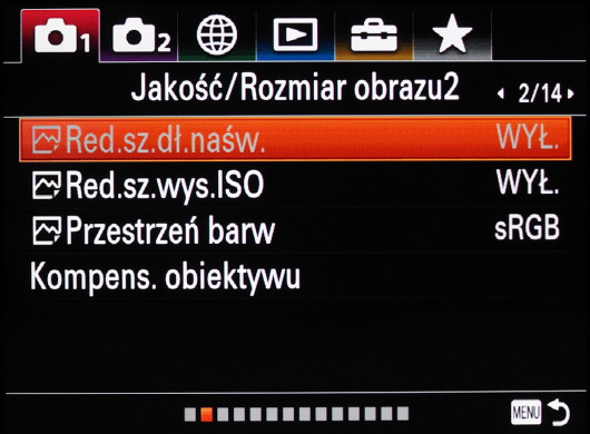 Menu główne aparatu Sony A7R III