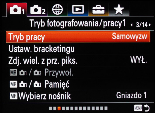 Menu główne aparatu Sony A7R III