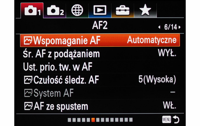 Menu główne aparatu Sony A7R III