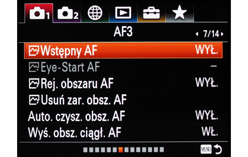 Menu główne aparatu Sony A7R III