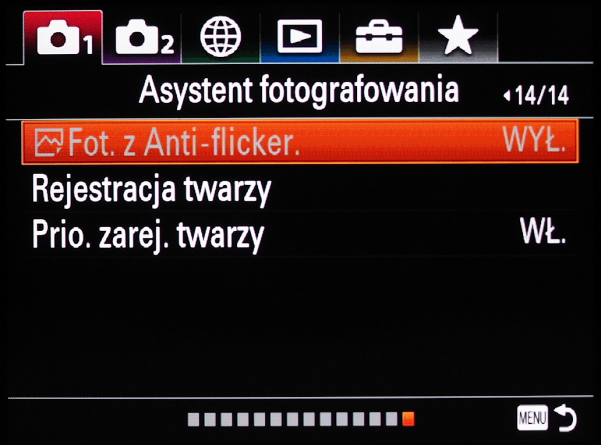Menu główne aparatu Sony A7R III