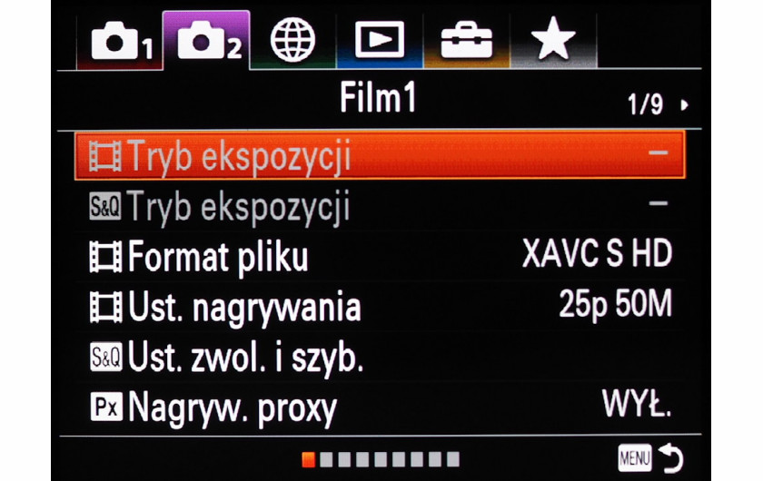 Menu główne aparatu Sony A7R III