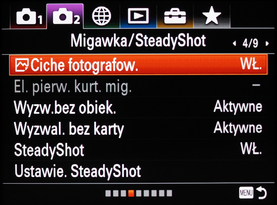 Menu główne aparatu Sony A7R III