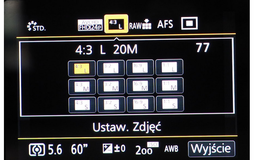 Menu podręczne aparatu Panasonic Lumix GX8