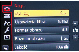 Standardowe menu apart Panasonic Lumix DMC-GX8