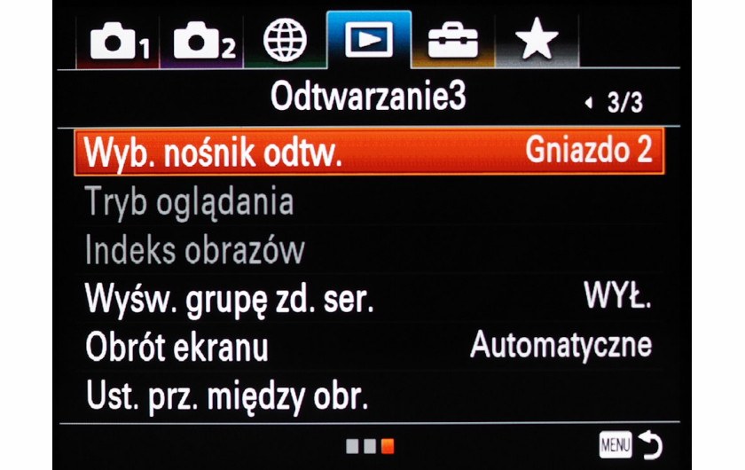 Menu główne aparatu Sony A7R III