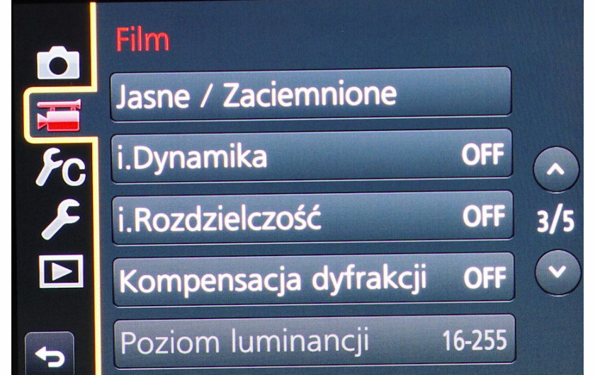 Standardowe menu apart Panasonic Lumix DMC-GX8