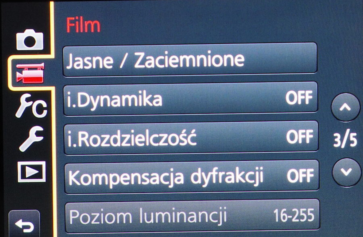 Standardowe menu apart Panasonic Lumix DMC-GX8
