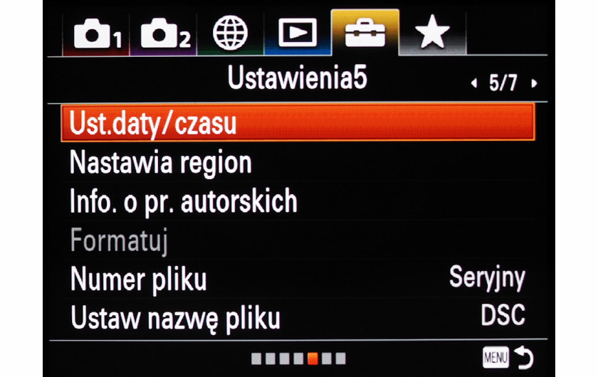 Menu główne aparatu Sony A7R III