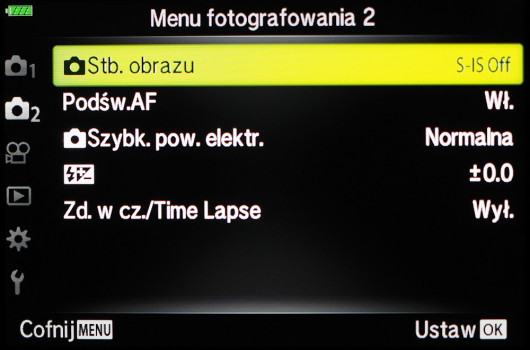 Menu aparatu Olympus OM-D E-M10 Mark III