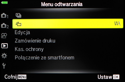 Menu aparatu Olympus OM-D E-M10 Mark III